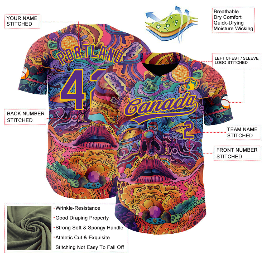 Custom Red Purple-Yellow 3D Pattern Design Abstract Painting Authentic Baseball Jersey - Sky-Custom