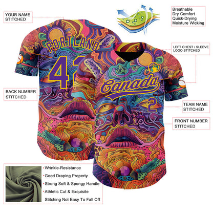 Custom Red Purple-Yellow 3D Pattern Design Abstract Painting Authentic Baseball Jersey - Sky-Custom