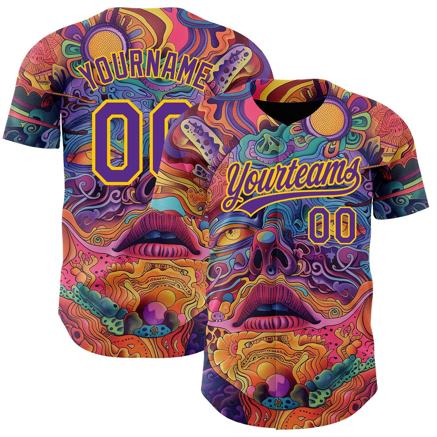 Custom Red Purple-Yellow 3D Pattern Design Abstract Painting Authentic Baseball Jersey - Sky-Custom