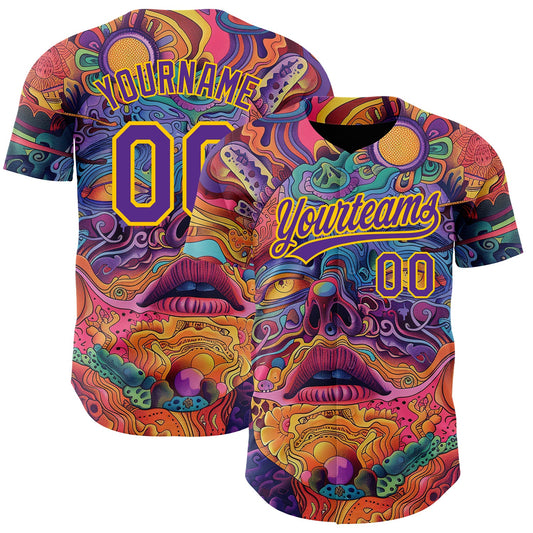 Custom Red Purple-Yellow 3D Pattern Design Abstract Painting Authentic Baseball Jersey - Sky-Custom
