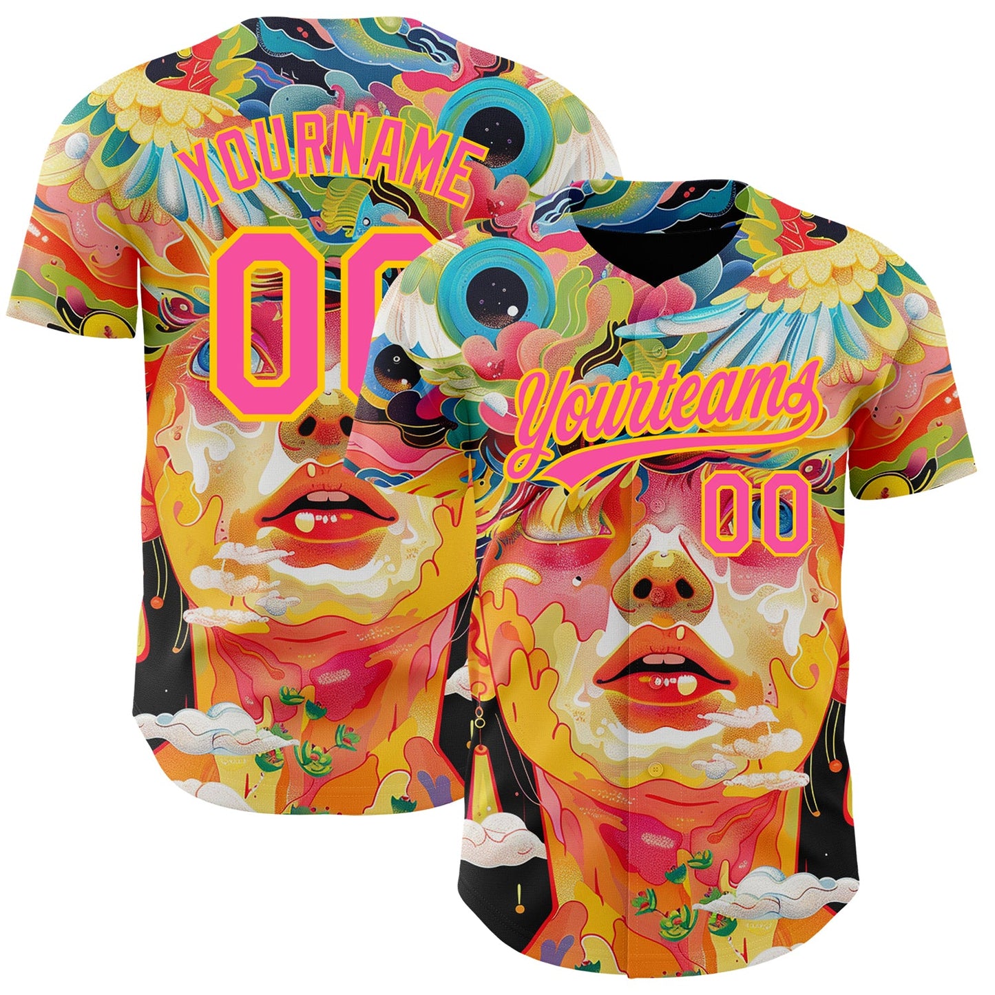 Custom Red Pink-Yellow 3D Pattern Design Abstract Painting Authentic Baseball Jersey - Sky-Custom