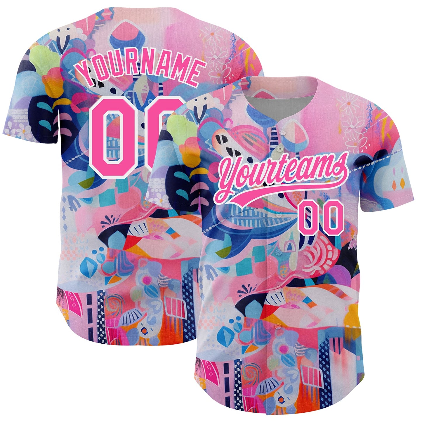 Custom Pink White 3D Pattern Design Abstract Painting Authentic Baseball Jersey - Sky-Custom