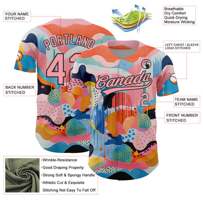 Custom Medium Pink Black 3D Pattern Design Abstract Painting Authentic Baseball Jersey - Sky-Custom