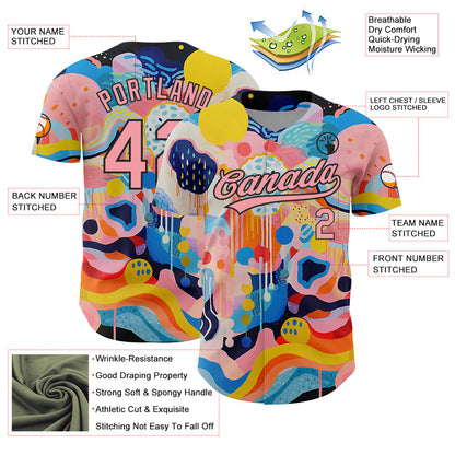 Custom Medium Pink Black 3D Pattern Design Abstract Painting Authentic Baseball Jersey - Sky-Custom