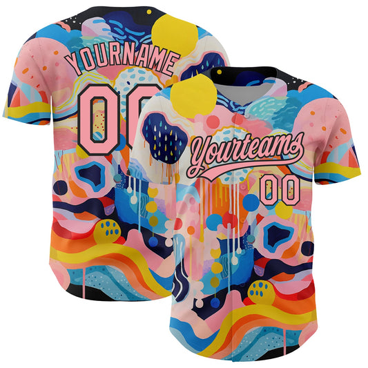 Custom Medium Pink Black 3D Pattern Design Abstract Painting Authentic Baseball Jersey - Sky-Custom