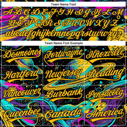 Custom Black Gold 3D Pattern Design Space With Planets And Stars Authentic Baseball Jersey - Sky-Custom