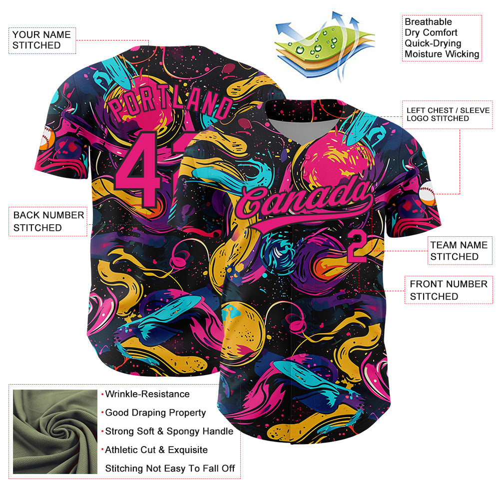 Custom Black Hot Pink 3D Pattern Design Abstract Painting Authentic Baseball Jersey - Sky-Custom