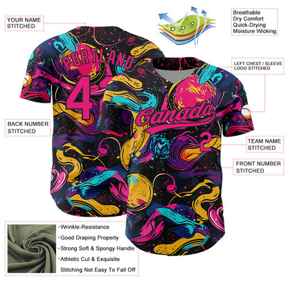 Custom Black Hot Pink 3D Pattern Design Abstract Painting Authentic Baseball Jersey - Sky-Custom