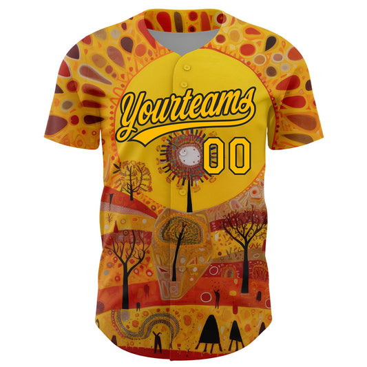 Custom Gold Black 3D Pattern Design Abstract Painting Authentic Baseball Jersey - Sky-Custom