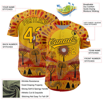 Custom Gold Black 3D Pattern Design Abstract Painting Authentic Baseball Jersey - Sky-Custom