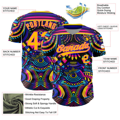 Custom Black Gold-Pink 3D Pattern Design Abstract Painting Authentic Baseball Jersey - Sky-Custom