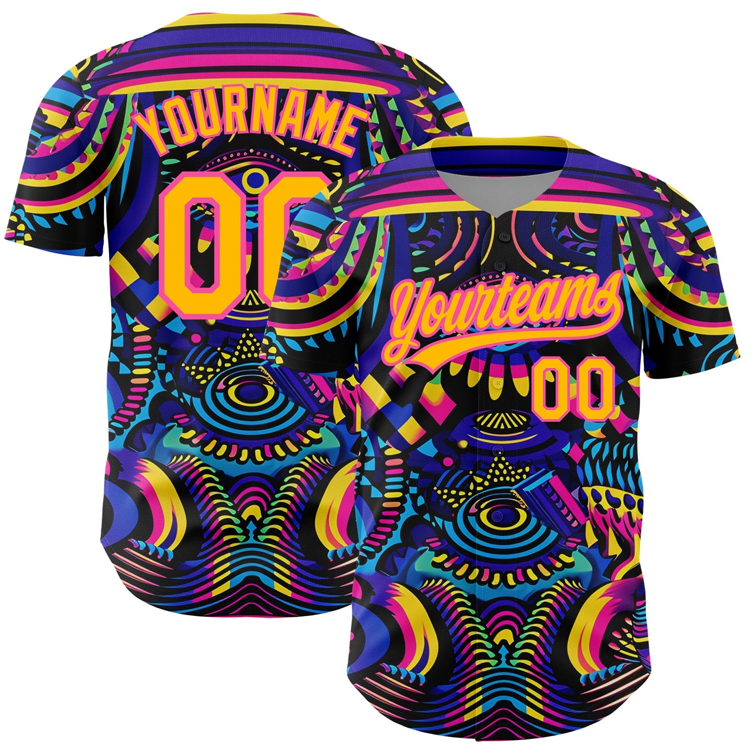 Custom Black Gold-Pink 3D Pattern Design Abstract Painting Authentic Baseball Jersey - Sky-Custom