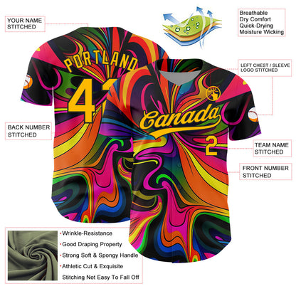 Custom Black Gold 3D Pattern Design Abstract Painting Authentic Baseball Jersey - Sky-Custom