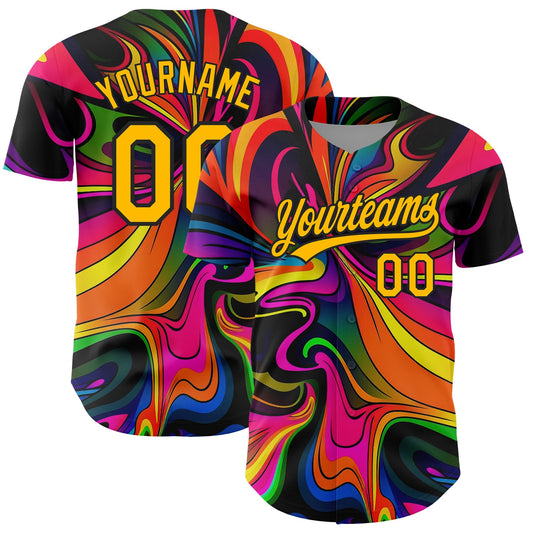Custom Black Gold 3D Pattern Design Abstract Painting Authentic Baseball Jersey - Sky-Custom