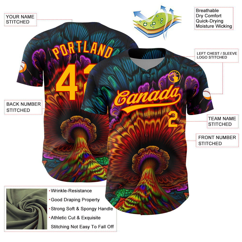 Custom Black Gold-Red 3D Pattern Design Peacock With Feather Authentic Baseball Jersey - Sky-Custom
