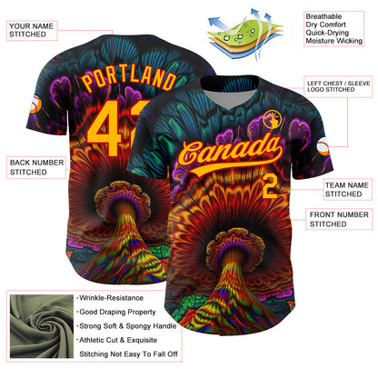 Custom Black Gold-Red 3D Pattern Design Peacock With Feather Authentic Baseball Jersey - Sky-Custom