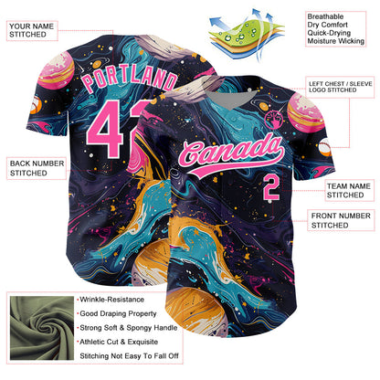 Custom Black Pink-White 3D Pattern Design Abstract Liquid Painting Authentic Baseball Jersey - Sky-Custom