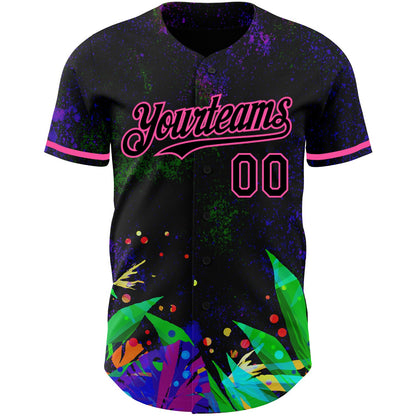 Custom Black Pink 3D Pattern Design Holi Festival Color Powder Authentic Baseball Jersey - Sky-Custom