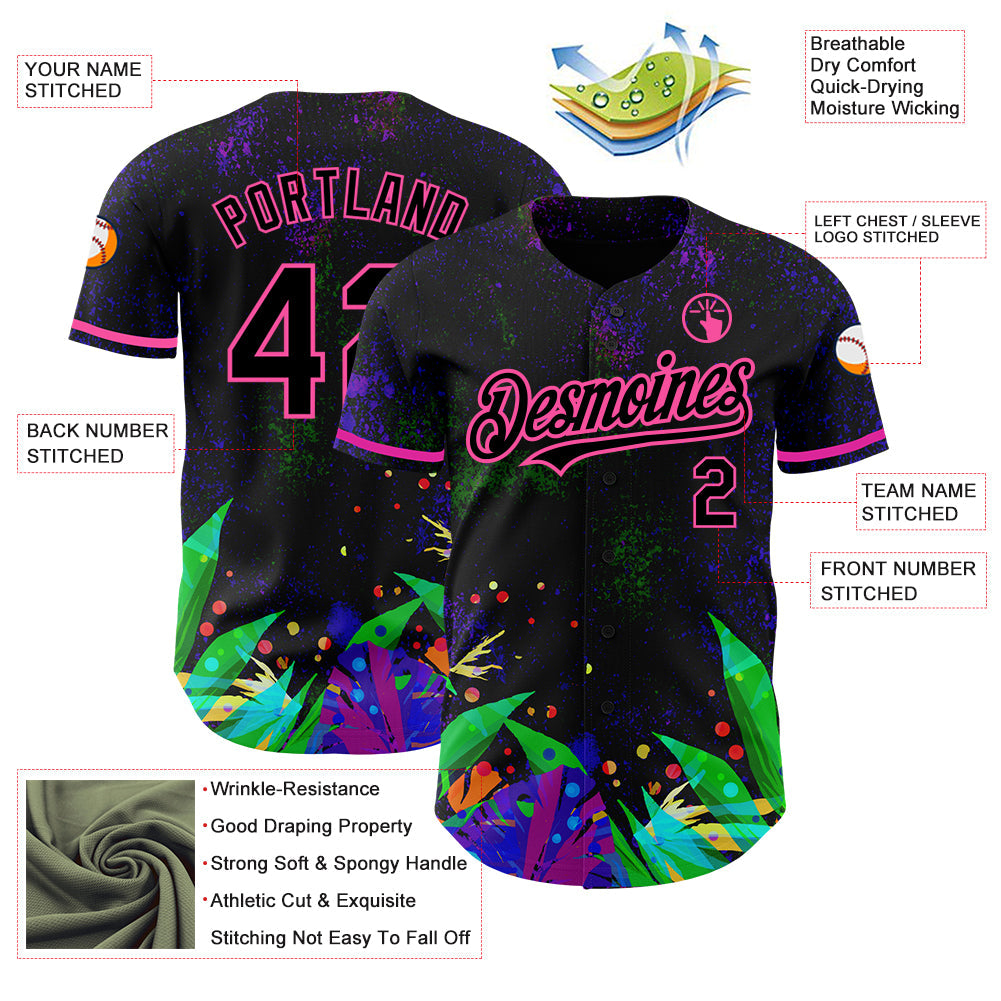 Custom Black Pink 3D Pattern Design Holi Festival Color Powder Authentic Baseball Jersey - Sky-Custom