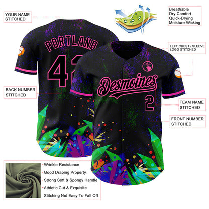 Custom Black Pink 3D Pattern Design Holi Festival Color Powder Authentic Baseball Jersey - Sky-Custom