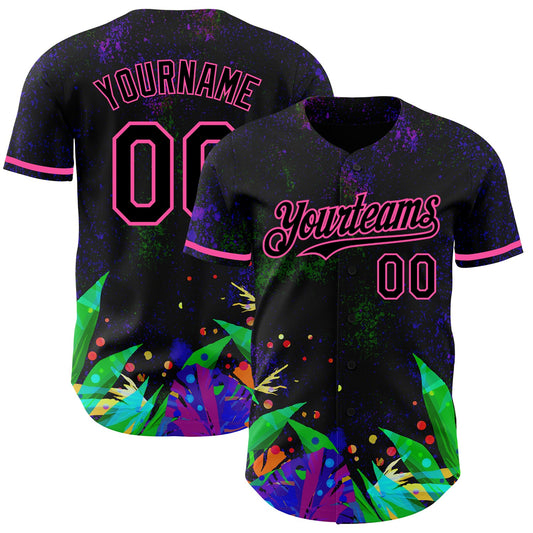 Custom Black Pink 3D Pattern Design Holi Festival Color Powder Authentic Baseball Jersey - Sky-Custom