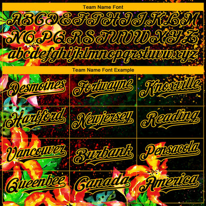 Custom Black Gold 3D Pattern Design Holi Festival Color Powder Authentic Baseball Jersey - Sky-Custom
