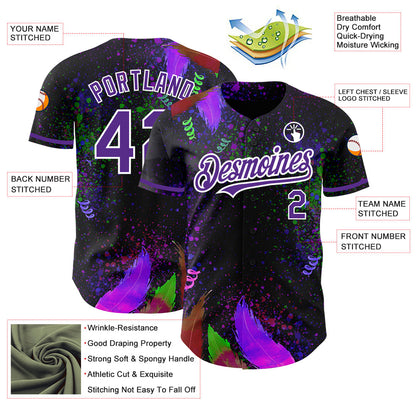 Custom Black Purple-White 3D Pattern Design Holi Festival Color Powder Authentic Baseball Jersey - Sky-Custom
