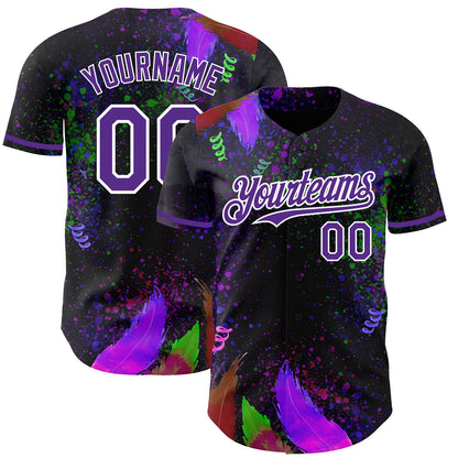 Custom Black Purple-White 3D Pattern Design Holi Festival Color Powder Authentic Baseball Jersey - Sky-Custom