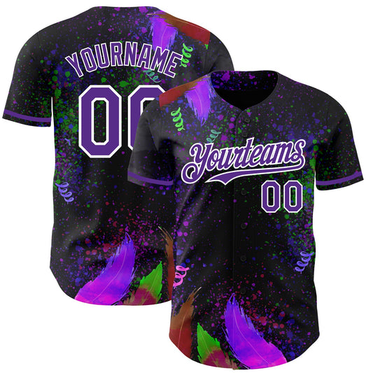 Custom Black Purple-White 3D Pattern Design Holi Festival Color Powder Authentic Baseball Jersey - Sky-Custom