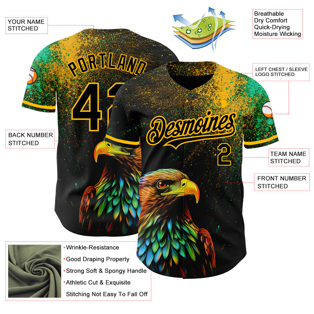 Custom Black Gold 3D Pattern Design Holi Festival Color Powder Authentic Baseball Jersey - Sky-Custom