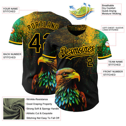 Custom Black Gold 3D Pattern Design Holi Festival Color Powder Authentic Baseball Jersey - Sky-Custom