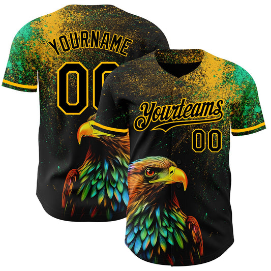 Custom Black Gold 3D Pattern Design Holi Festival Color Powder Authentic Baseball Jersey - Sky-Custom