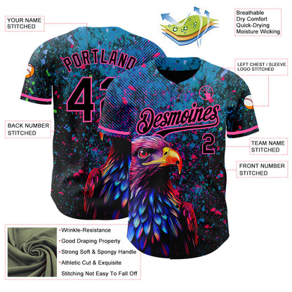 Custom Black Pink 3D Pattern Design Holi Festival Color Powder Authentic Baseball Jersey - Sky-Custom