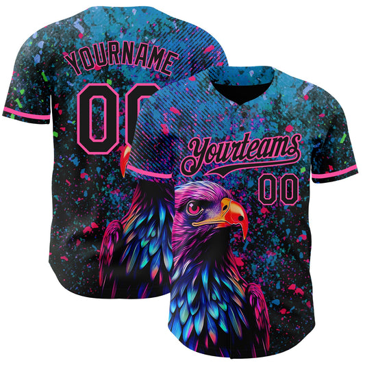 Custom Black Pink 3D Pattern Design Holi Festival Color Powder Authentic Baseball Jersey - Sky-Custom