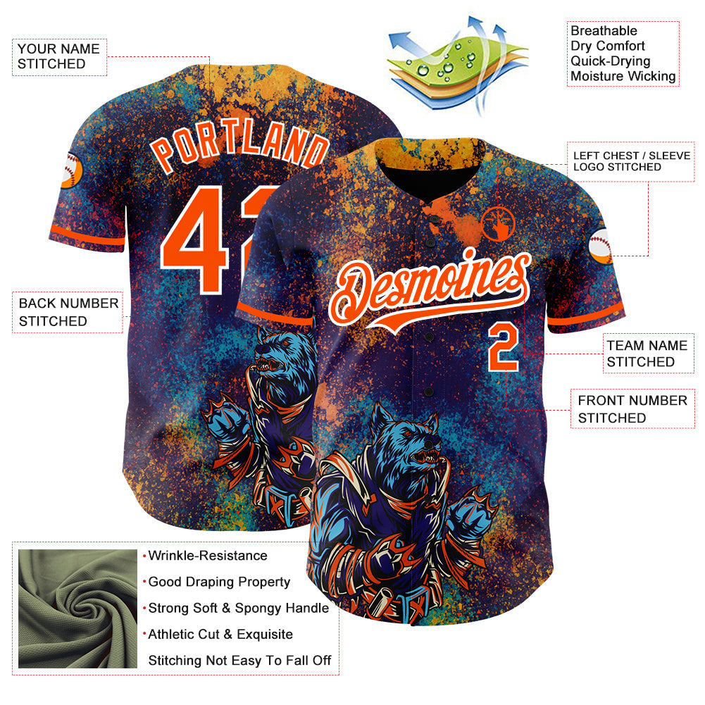 Custom Purple Orange-White 3D Pattern Design Holi Festival Color Powder Authentic Baseball Jersey - Sky-Custom