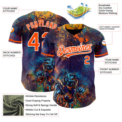 Custom Purple Orange-White 3D Pattern Design Holi Festival Color Powder Authentic Baseball Jersey - Sky-Custom