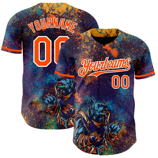 Custom Purple Orange-White 3D Pattern Design Holi Festival Color Powder Authentic Baseball Jersey - Sky-Custom