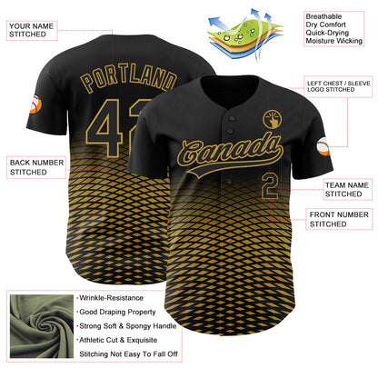 Custom Black Old Gold 3D Pattern Design Gradient Lines Authentic Baseball Jersey - Sky-Custom
