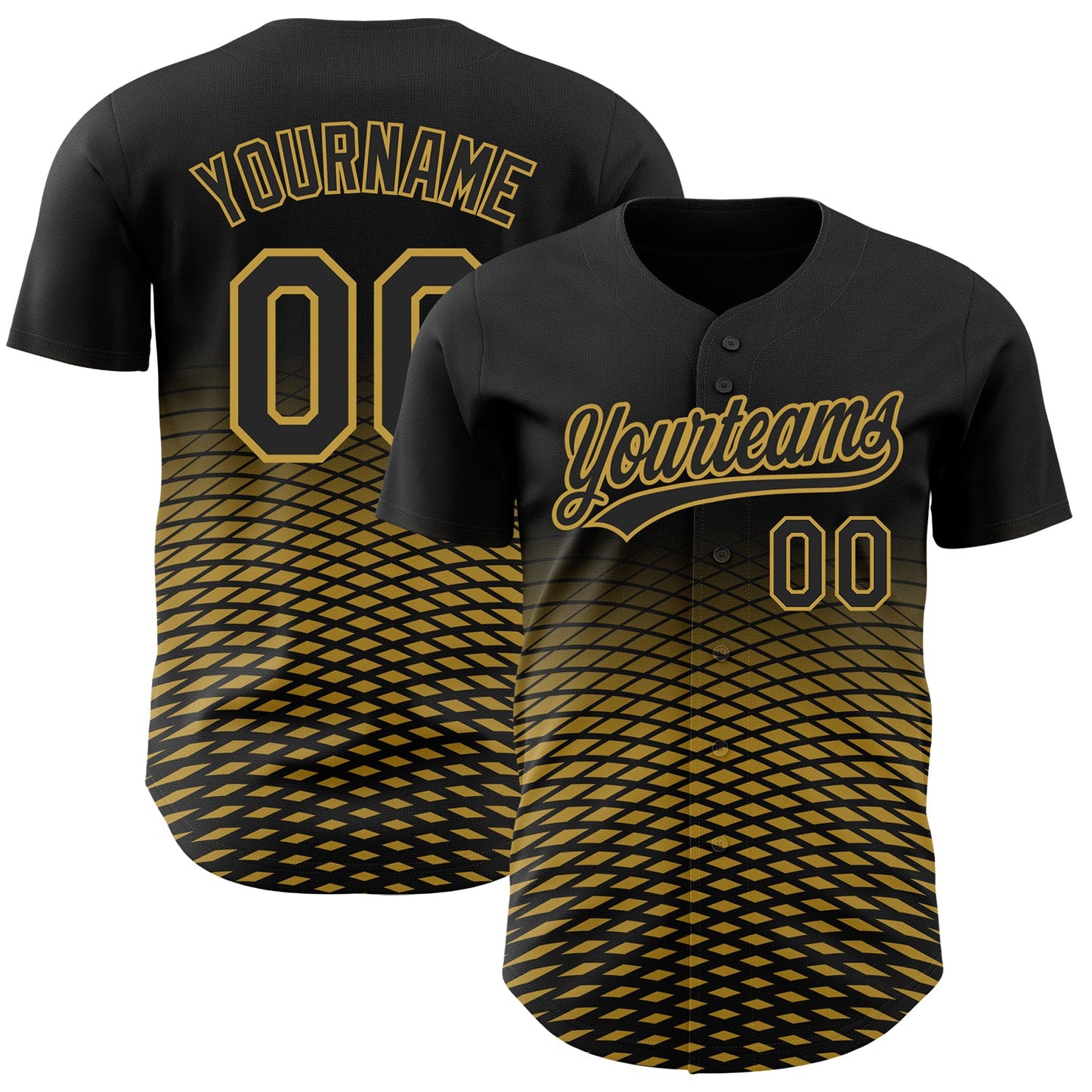 Custom Black Old Gold 3D Pattern Design Gradient Lines Authentic Baseball Jersey - Sky-Custom