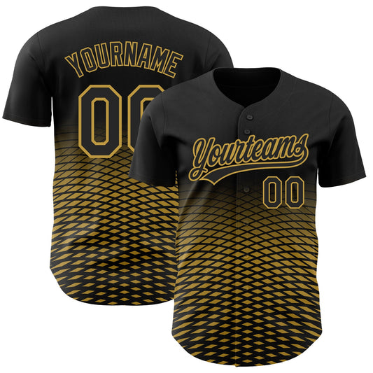 Custom Black Old Gold 3D Pattern Design Gradient Lines Authentic Baseball Jersey - Sky-Custom
