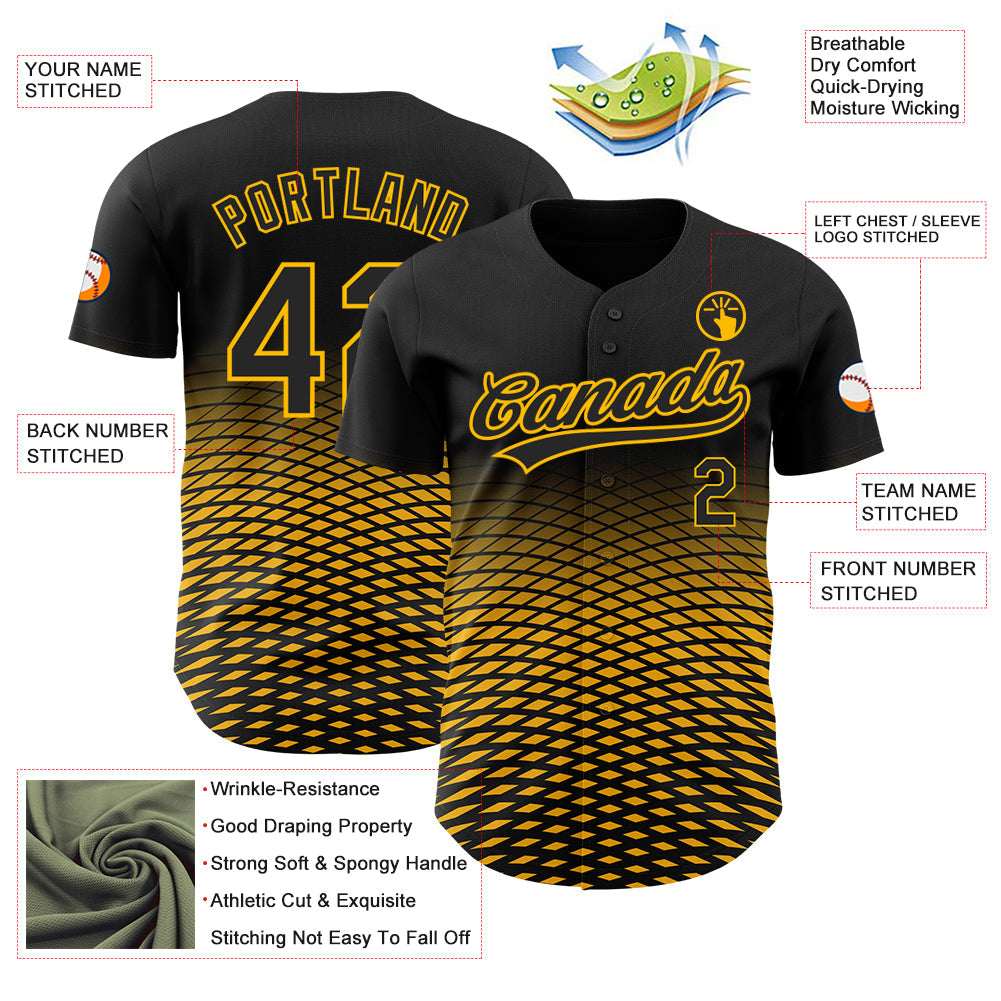 Custom Black Gold 3D Pattern Design Gradient Lines Authentic Baseball Jersey - Sky-Custom