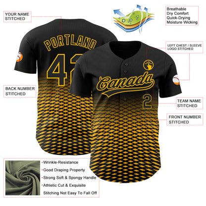 Custom Black Gold 3D Pattern Design Gradient Lines Authentic Baseball Jersey - Sky-Custom