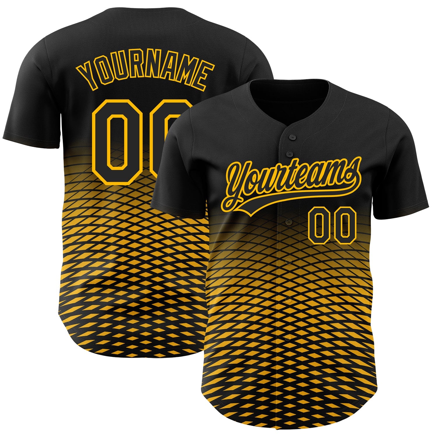 Custom Black Gold 3D Pattern Design Gradient Lines Authentic Baseball Jersey - Sky-Custom