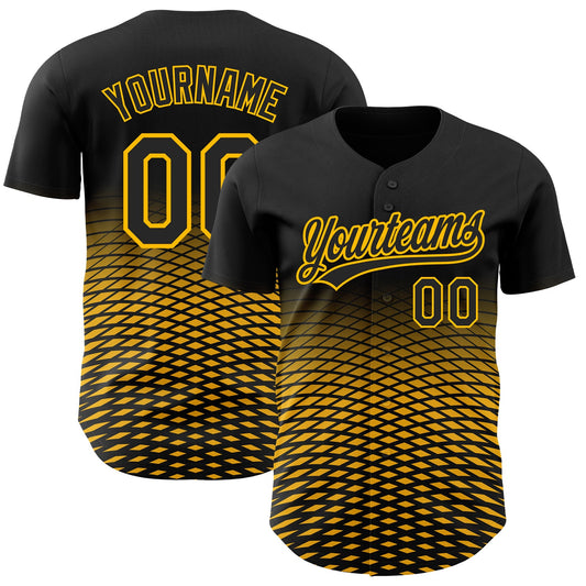 Custom Black Gold 3D Pattern Design Gradient Lines Authentic Baseball Jersey - Sky-Custom