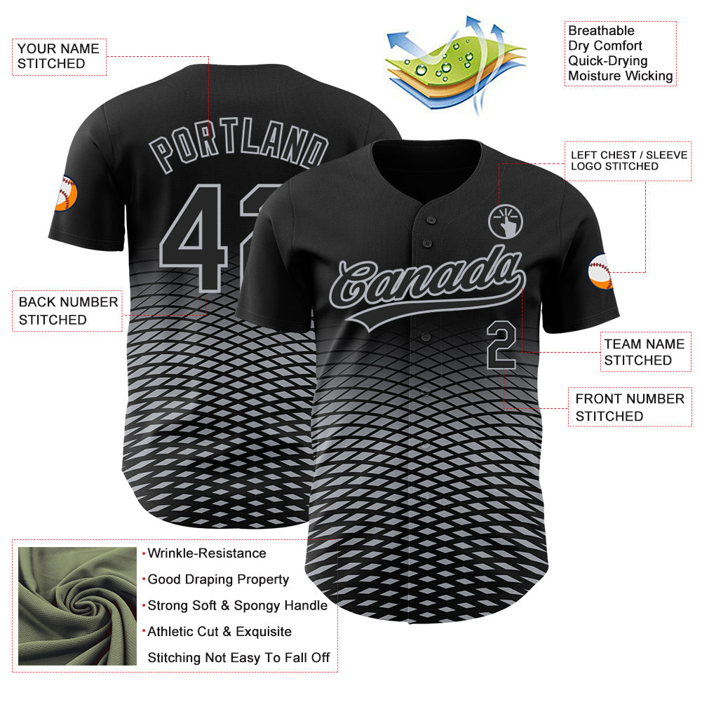 Custom Black Gray 3D Pattern Design Gradient Lines Authentic Baseball Jersey - Sky-Custom