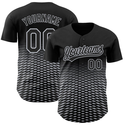 Custom Black Gray 3D Pattern Design Gradient Lines Authentic Baseball Jersey - Sky-Custom