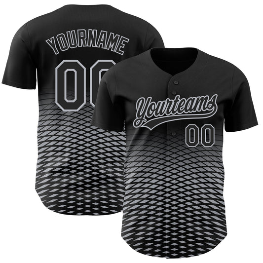 Custom Black Gray 3D Pattern Design Gradient Lines Authentic Baseball Jersey - Sky-Custom