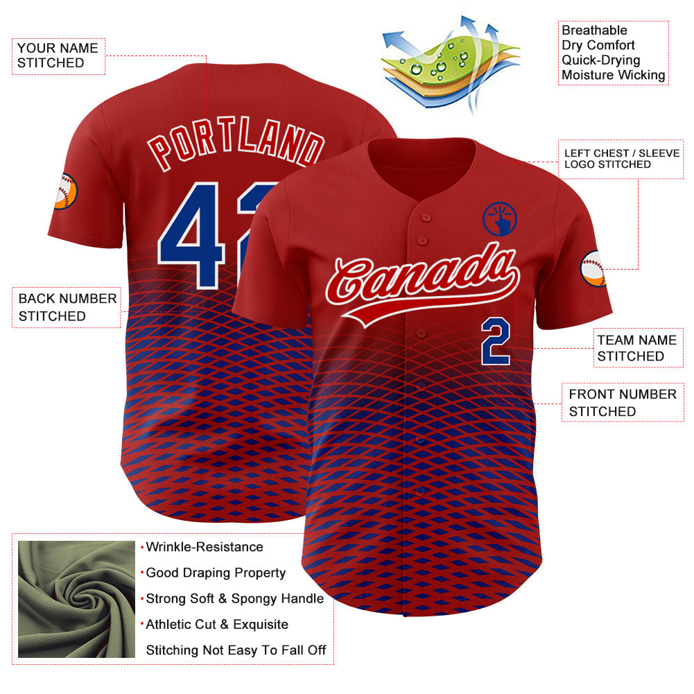 Custom Red Royal-White 3D Pattern Design Gradient Lines Authentic Baseball Jersey - Sky-Custom
