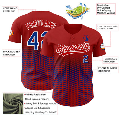 Custom Red Royal-White 3D Pattern Design Gradient Lines Authentic Baseball Jersey - Sky-Custom