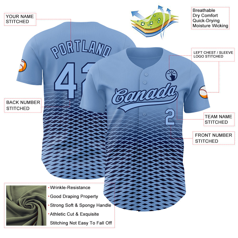 Custom Light Blue Navy 3D Pattern Design Gradient Lines Authentic Baseball Jersey - Sky-Custom